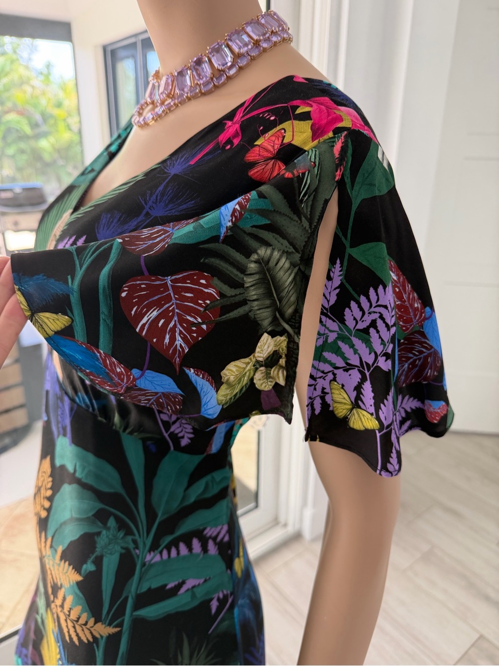 Vilagallo Black Tropical Floral Maxi Dress with Multicolor Botanicals - Picture 5 of 16